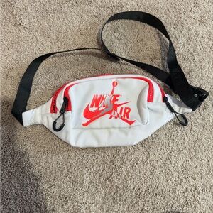 Nike White and Red Air Waist Bag with Black Strap